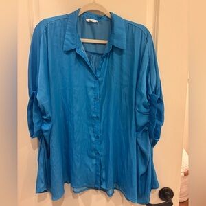 Day + Moon Relaxed Fit Bright Blue Button-Down Blouse